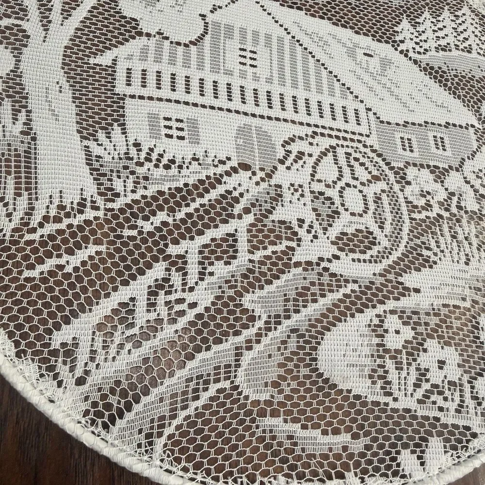 Vintage German Lace Window Hanging Set 2 Rothenburg Village Water Wheel Doilies